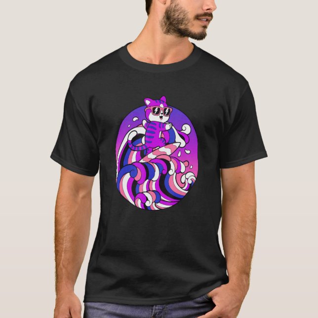 Camiseta Surfe em Genderfluido Gato Gênero Orgulho de Fluid (Frente)