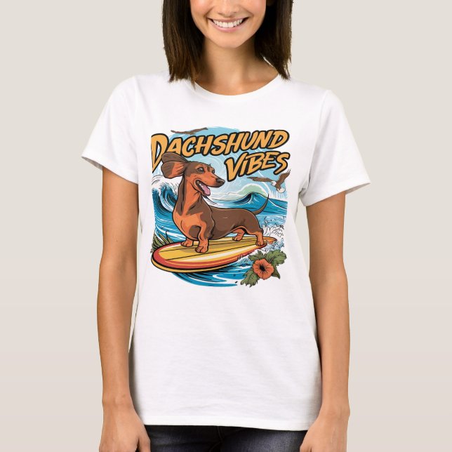 Camiseta Surfe no Dachshund Riding (Frente)
