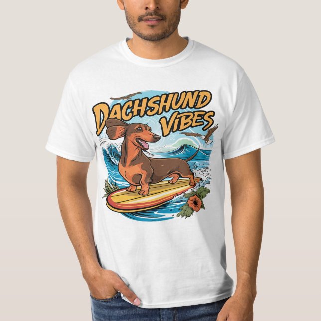 Camiseta Surfe no Dachshund Riding (Frente)