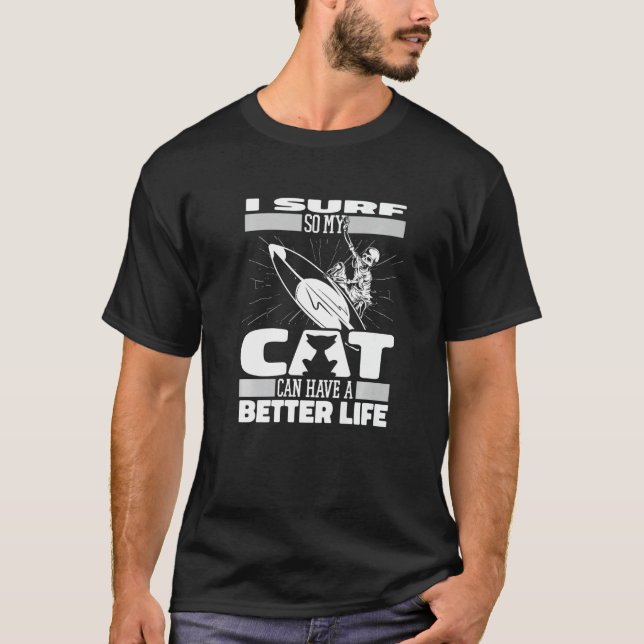 Camiseta Surfer Cat Surfboard Waves Surfrider Surfe (Frente)