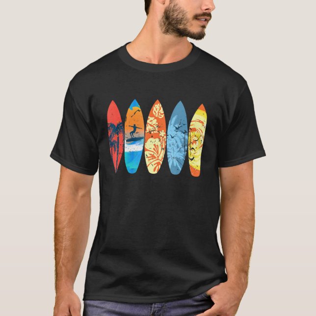 Camiseta Surfer Palm Tree Surfboard Sunset Wave (Frente)