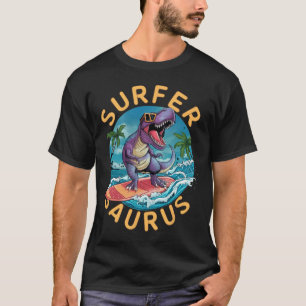 Camiseta Surfer Saurus T-rex Dinossauros Surfando Dino Ride