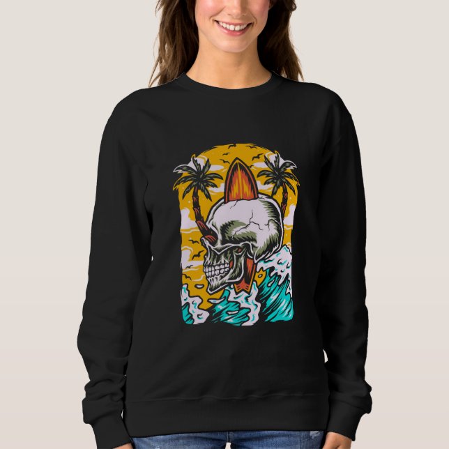 Camiseta Surfer Skeleton Waves  Surfboard Surfrider Taco Su (Frente)