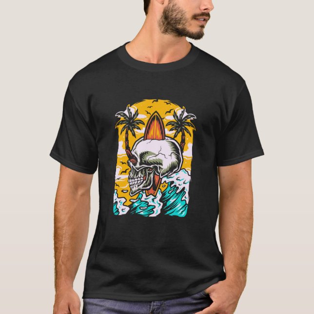 Camiseta Surfer Skeleton Waves  Surfboard Surfrider Taco Su (Frente)