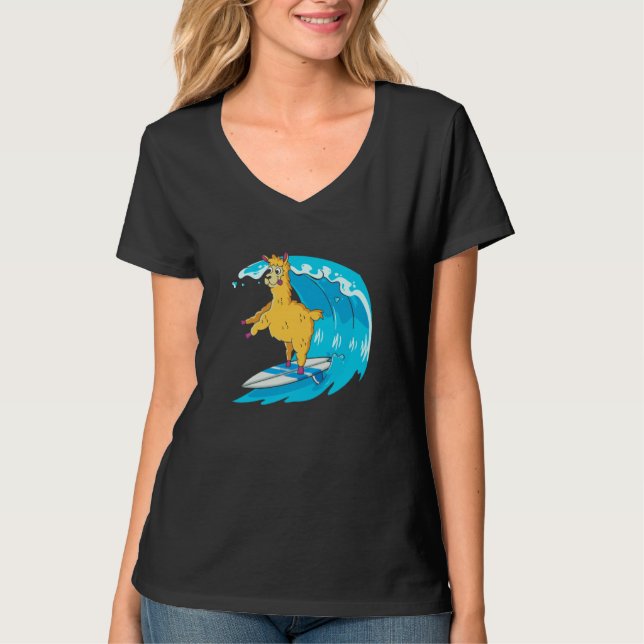 Camiseta Surfer Surfboard Waves  Surfrider Surfing Llama (Frente)