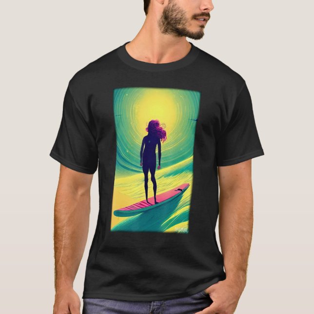 Camiseta Surfergirl Girl Woman Surfboard Waves Sea Vacation (Frente)