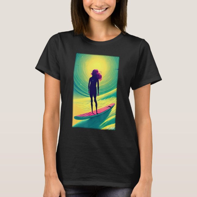 Camiseta Surfergirl Girl Woman Surfboard Waves Sea Vacation (Frente)