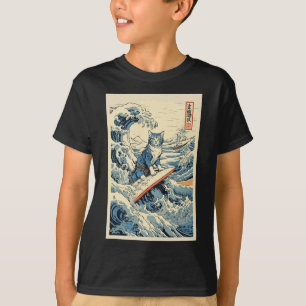 Camiseta Surfing Cat Hokusai Excelente Wave Off Kanagawa Ja