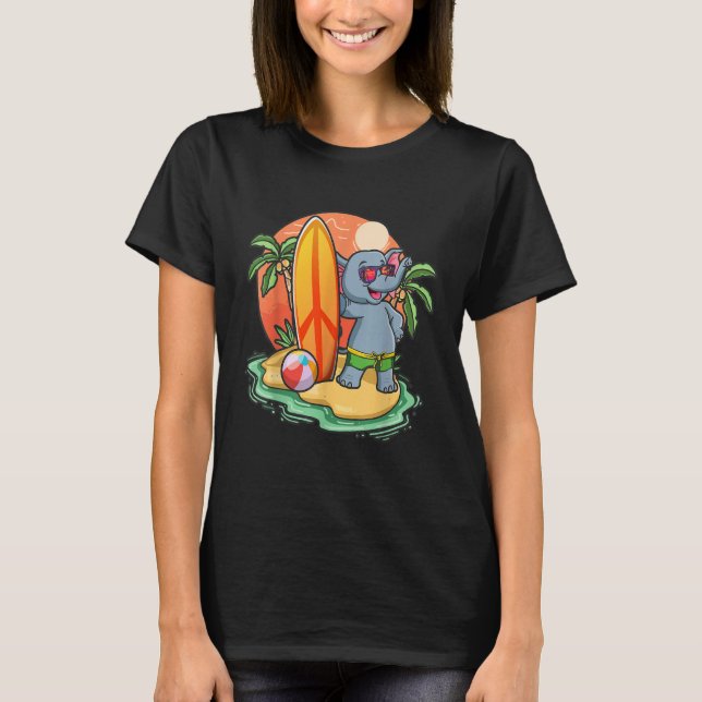 Camiseta Surfing Elephant  Beach Vacation Animal Graphic (Frente)