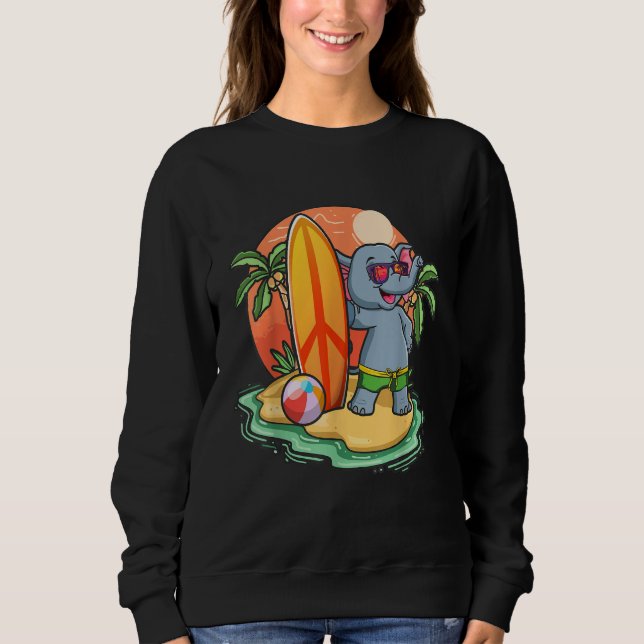 Camiseta Surfing Elephant  Beach Vacation Animal Graphic (Frente)