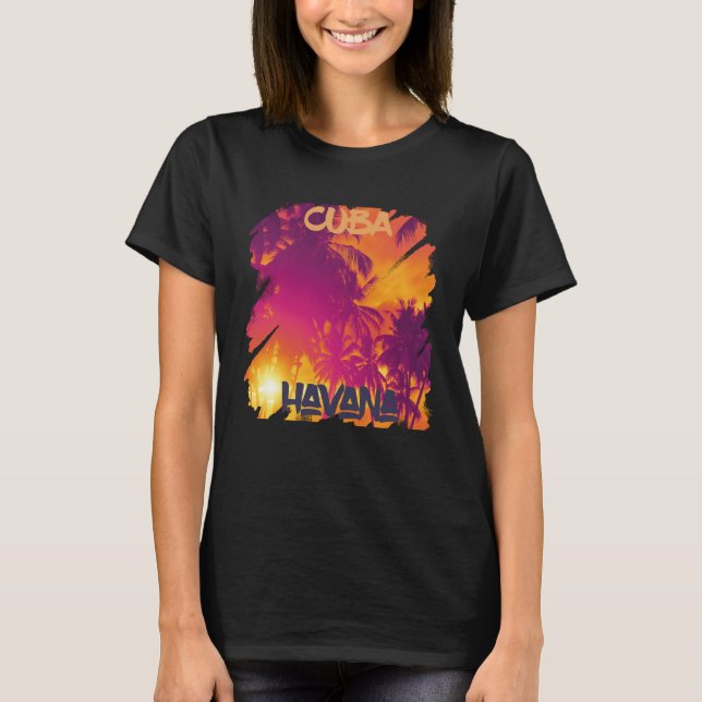 Camiseta Surfing Havana Vacation Cuba Palm tree Beach Ocean (Frente)