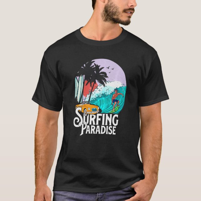Camiseta Surfing Paradise Beach Party Adventure with Waves (Frente)