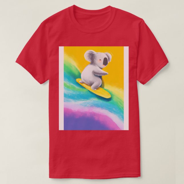 Camiseta Surfing Rainbow Koala (Frente do Design)