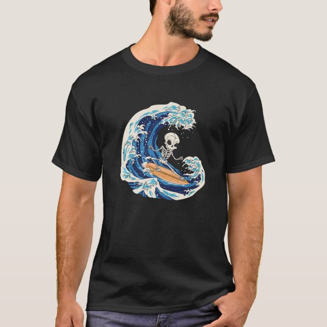 Camiseta Surfing Skeleton Surfer Surf Wave Skull Surfing Sk (Frente)