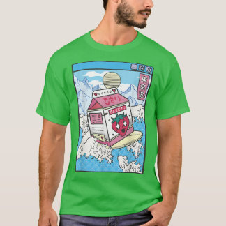 Camiseta Surfing Strawberry Milk Cartonagem Japão Wave Kawa