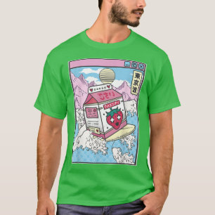 Camiseta Surfing Strawberry Milk Cartonagem Japão Wave Kawa