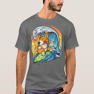 Camiseta Surfing Welsh Corgi Funny _ Bonito Cachorro Havaia