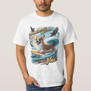 Camiseta Surfing Welsh Corgi Pegando Grande Onda