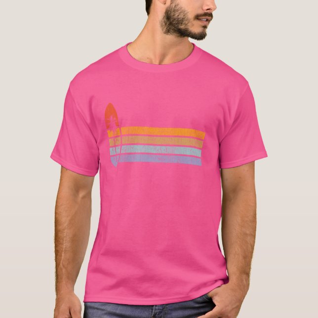 Camiseta Surfista de Praia Sunset Palm Tree com Placa Retro (Frente)