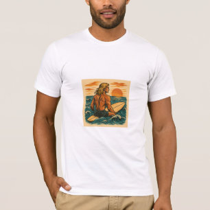 Camiseta Surfista no oceano sentado em sua prancha