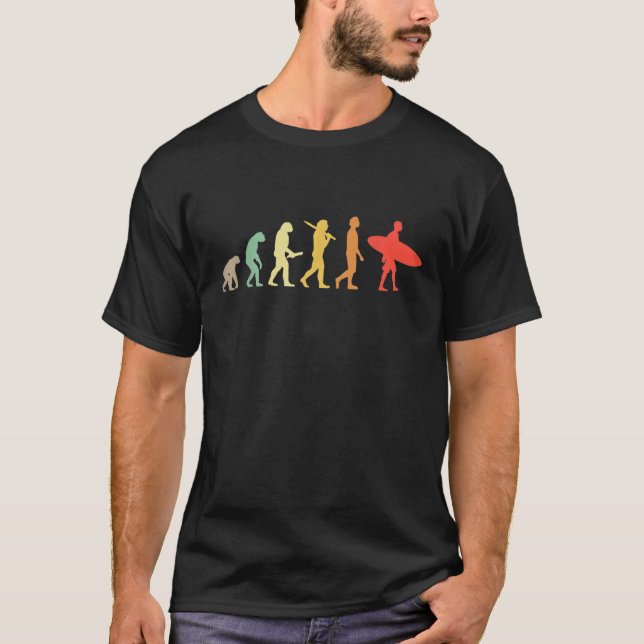 Camiseta Surfistas da Evolução do Surfe Retrô (Frente)