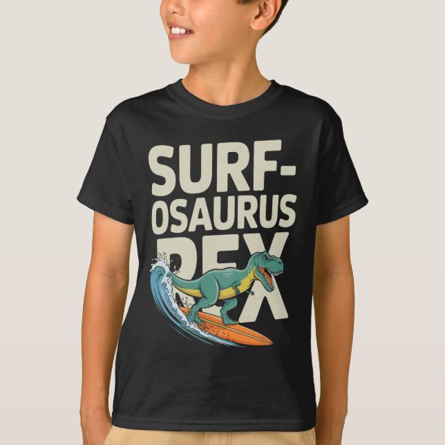 Camiseta Surfosaurus Rex Dinossauro Divertido de Surfe  (Frente)