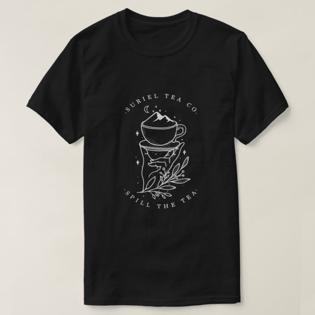 Camiseta Suriel Tea Co ACOTAR Derramar Tea Fun Tea Drinker (Frente do Design)
