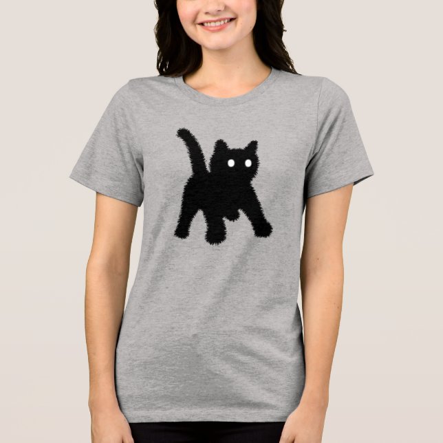Camiseta Surpreendido e chocado meme de gato preto (Frente)
