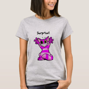 Camiseta Surpresa mais amável? Gato engraçado dos desenhos