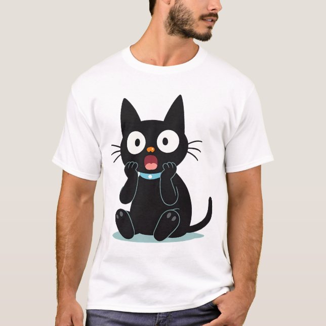Camiseta Surprised Black Cartoon Cat (Frente)