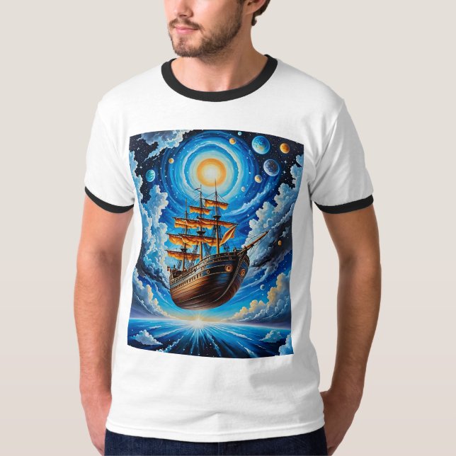 Camiseta Surreal Cosmmmic Flying Ship Fantasy Art Shirt (Frente)