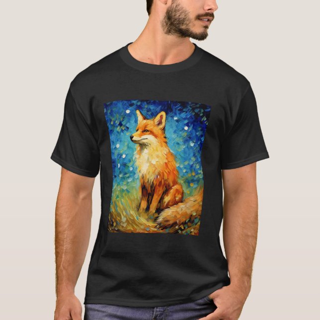 Camiseta Surreal Starry Night Aestético Fox T Shirt (Frente)