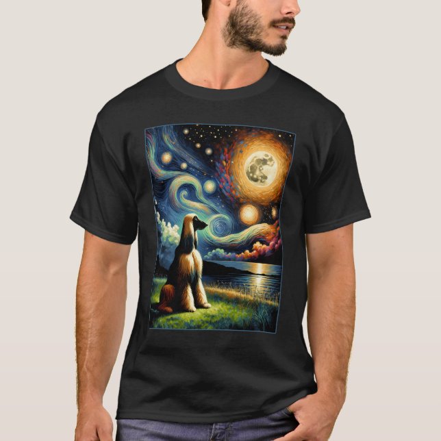 Camiseta Surreal Starry Night Afghan Hound Dog Lover (Frente)