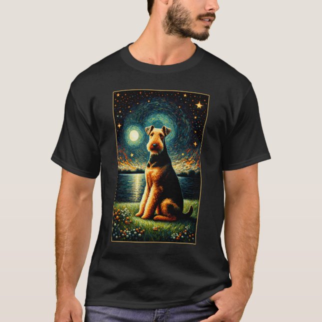 Camiseta Surreal Starry Night Airedale Terrier Dog Lover (Frente)