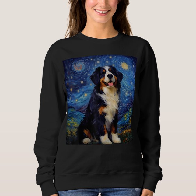 Camiseta Surreal Starry Night Bernese Mountain Dog (Frente)
