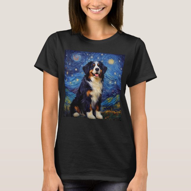Camiseta Surreal Starry Night Bernese Mountain Dog (Frente)