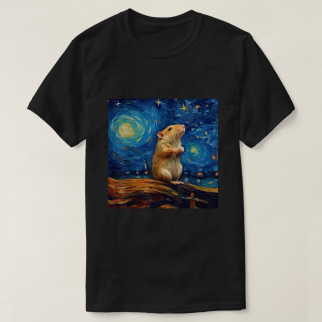 Camiseta Surreal Starry Night Gerbil (Frente do Design)