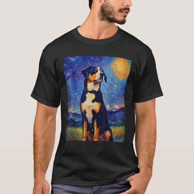 Camiseta Surreal Starry Night Greater Swiss Mountain Dog (Frente)