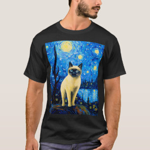 Camiseta Surreal Starry Night Siamese Cat