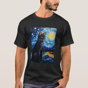 Camiseta Surrealismo Estético Noite Estrelada Gato Chipre