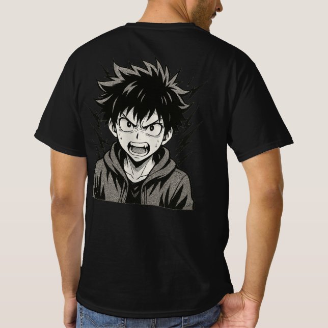 Camiseta Surto de Poder Anime Irado – Mangá Preto e Branco  (Verso)