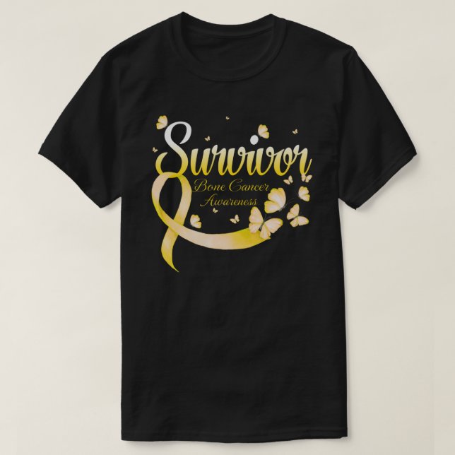 Camiseta Survivor Bone Cancer Awareness Butterfly (Frente do Design)