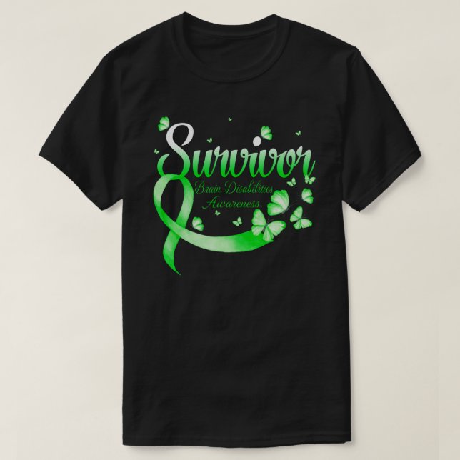 Camiseta Survivor Brain Disabilities Awareness Butterfly (Frente do Design)