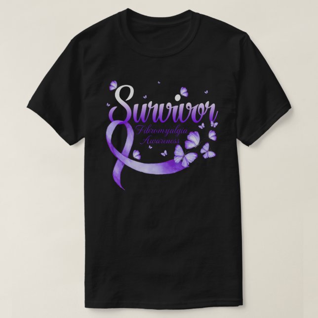 Camiseta Survivor Fibromyalgia Awareness Butterfly (Frente do Design)