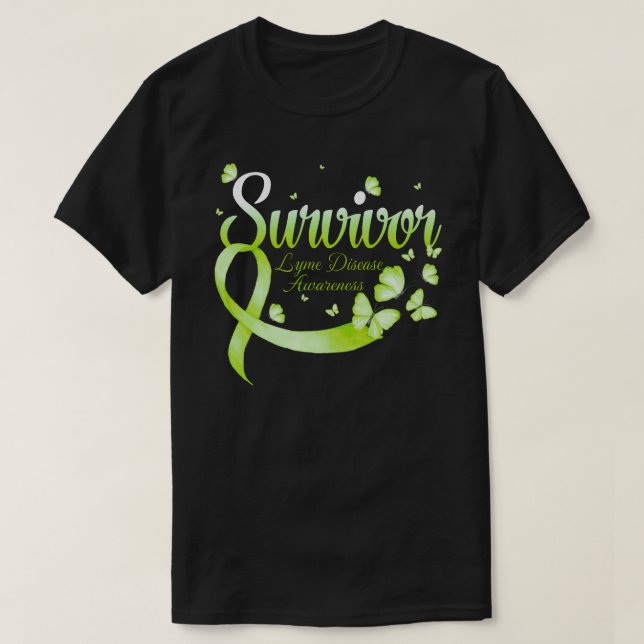 Camiseta Survivor Lyme Disease Awareness Butterfly (Frente do Design)