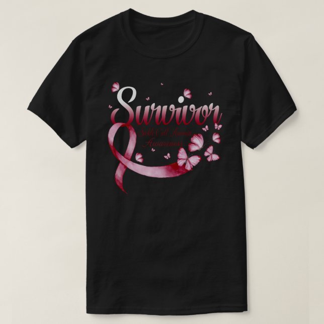 Camiseta Survivor Sickle Cell Anemia  Awareness Butterfly (Frente do Design)