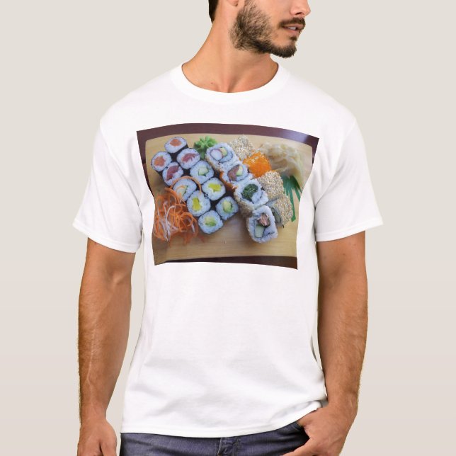 Camiseta Sushi Ásia Arroz Peixe Comida Mar (Frente)