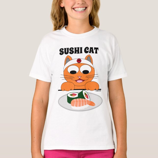 Camiseta SUSHI CAT Gato de Cartografia Come Sushi Engraçado (Frente)
