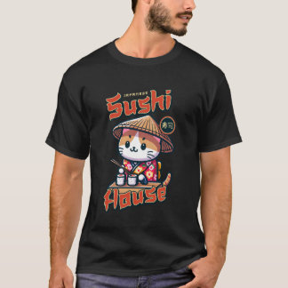Camiseta Sushi Cat Japanese Harajuku Anime Kawaii Cat Sushi