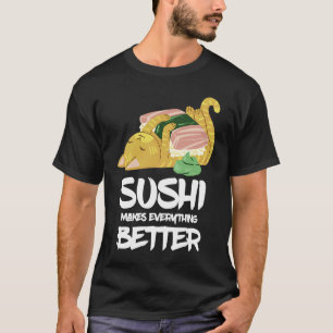 Camiseta Sushi Cat Torna Tudo Melhor Restauração Japonesa